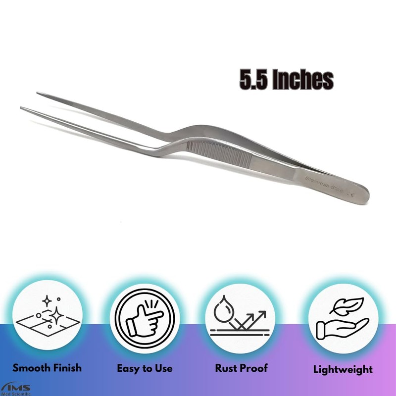 Lab Forceps with Offset Handle Fine Point Serrated Stainless Steel