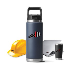 Distressed Kentucky State Shaped Subdued Red Line Sticker for Water Bottle Phone Tumbler Hard hat - Twelve Pack