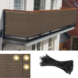 Goleray 3'x7' Brown Balcony Privacy Screen Fence Outdoor Patio Mesh Shade Net Cover, UV Protection Shade Cloth Temporary Fencing for Apartment Railing Porch Deck