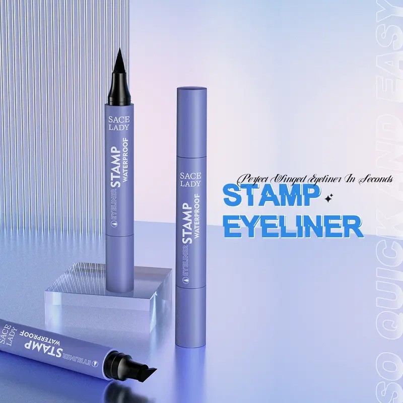Black Stamp Eyeliner Pen, Waterproof Smudge-Proof Double-Ended Liquid Eye Liner,