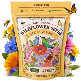 Seedboy Wildflowers for Pollinators Seed Mix - 8 oz Bulk Wildflower Seeds for Bees, Butterflies, Hummingbirds - 47 Varieties of Non-GMO Annual and Perennial Wild Flowers for Planting (8 oz)