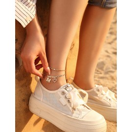 Wremily Initial Ankle Bracelets for Women Waterproof 14K Gold Plated Dainty Layered Figaro Chain Letter Initial CZ Heart Ankle Bracelets Set Summer Beach Jewelry for Women