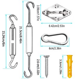 304 Stainless Steel Sun Shade Sail Hardware Kit, 44 Pcs M6 Sun Shade Sail Installation Accessories for Outdoor Patio Square/Rectangle/Triangle Sun Shade Sails Installation