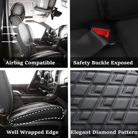 JOJOBAY Chevy Silverado Seat Covers,Leather Seat Covers for GMC Sierra,Custom Fit 2007-2026 1500 2500HD 3500HD Crew Double Extended Regular Cab,LT LZT RST Trail Boss(Front Pair,Black Grey)