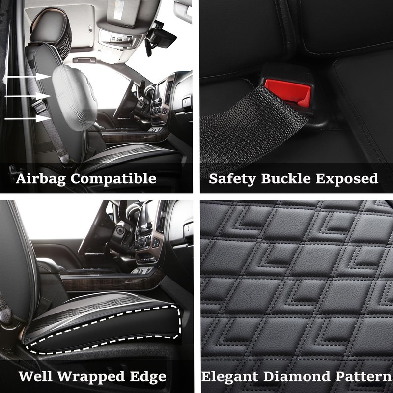 JOJOBAY Chevy Silverado Seat Covers,Leather Seat Covers for GMC Sierra,Custom