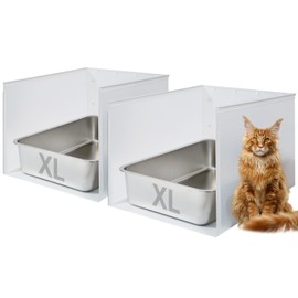 JIMEIQI Stainless Steel Litter Box 2 Pack, 23.6"x15.7"x5.9" Extra Large Stainless Steel Cat Litter Box with 15.8In High Side Pee Shields, Non Stick No Smell Metal Litter Box with Splash Guard