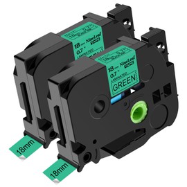 NineLeaf 2 Pack Compatible for Brother P-Touch P-Touch TZe TZ Tape 18mm 0.7 Laminated TZe-741 TZe741 TZ-741 TZ741 3/4'' Laminated Green Label Maker Tape Refills for PT-D400 D410 D600 D610BT D460BT