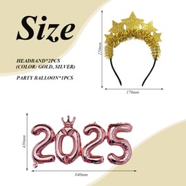 2 Pieces Of Five-Pointed Star Headbands And 1 Piece Of Rose Gold Number Balloons, Glitter Headbands, Party Decoration Headbands, Party Decoration Supplies