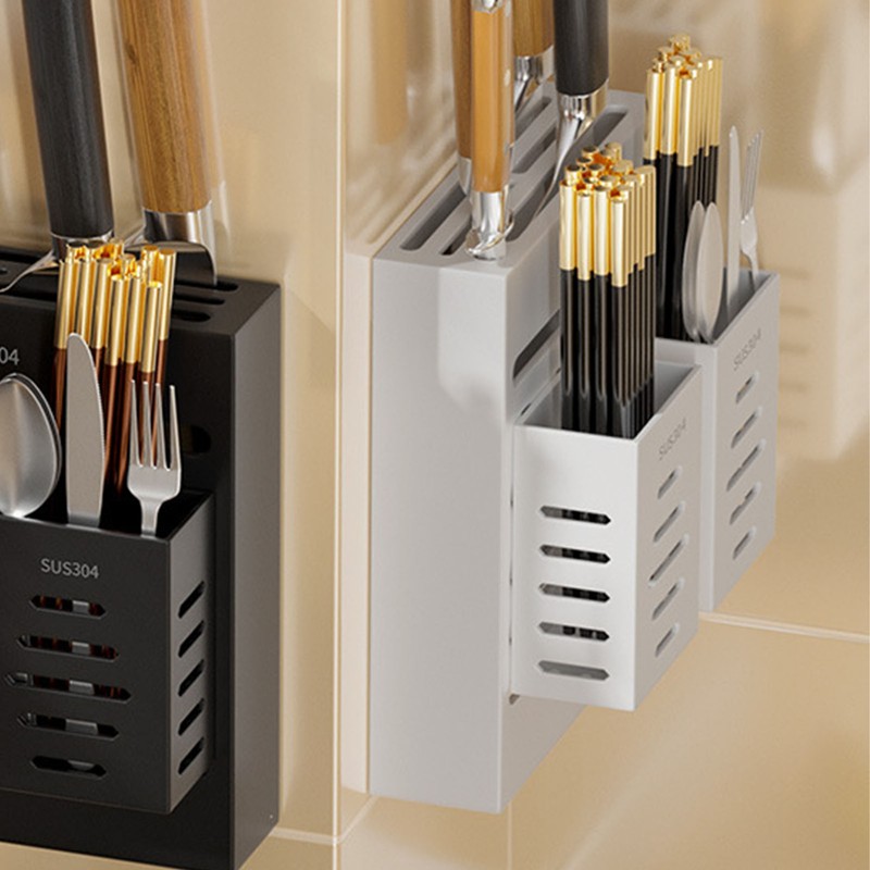 Utensil Holder Stainless Steel Wall Mount Chopstick Draining Storage Shelf