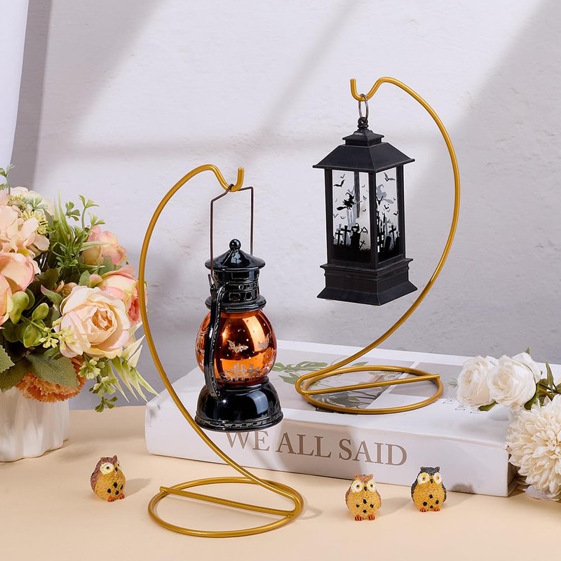 DELORIGIN 2pcs Ornament Display Stand Holder Glass Globe Golden Iron