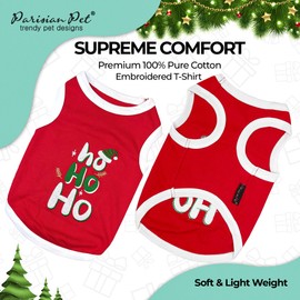 Parisian Pet Red Dog Top - Embroidered 'Ho Ho Ho' Christmas Dog Vest - Lightweight 100% Cotton - Sleeveless - Machine Washable - Large Dogs - 4XL