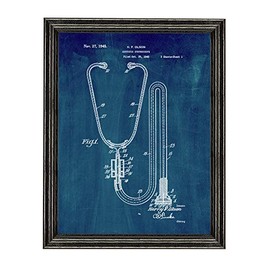 Stethoscope Patent Art Midnight Blue Print in a Black Wood Frame (5" x 7") M12470