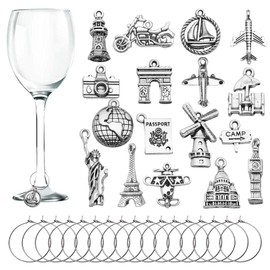 17/20/21/42/50 piezas de dijes de copa de vino - Etiqueta de bebida de copa con diseño de hebilla para suministros de decoración, regalos y favores de fiesta de degustación de cóctel y champán, 1x0.8