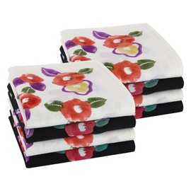 HOULIFE Women's Handkerchiefs - Flower Handkerchiefs, Women's Handkerchiefs, Pure 60S Combed Cotton for Everyday Use Wedding, 45 x 45 cm, 4/8 Pieces, mixed