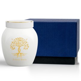 Small Urns for Human Ashes Keepsake, Mini Ceramic Urns with Tree of Life Pattern,Mini Cremation Urn for Human Pet Ashes, Hold Ashes 4.9 Cubic Inches