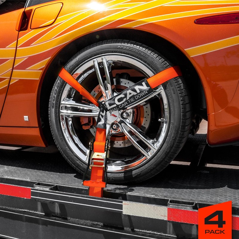 VULCAN Car Tie Down with Flat Hooks - Lasso Style