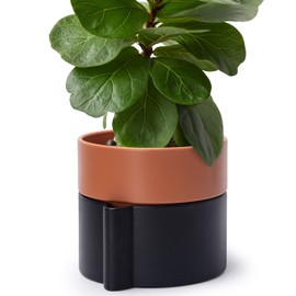 8 Inch Self-Watering Planter Pot with Terracotta Insert, Deep Water Reservoir, and Ceramic-Alike BPA-Free Plastic Planter Pot for Plant, Modern Planter for Houseplants, Black/Terracotta, 53-B-T-5