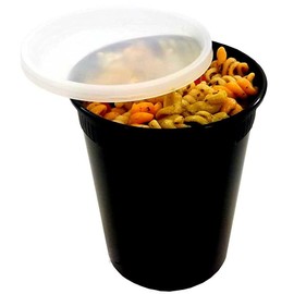 Pactiv-Newspring 32 oz. Black Microwaveable DELItainer Plastic Freezer Food Deli Soup Containers Tubs w/Lids - 100% BPA Free (Pack of 24 Sets)