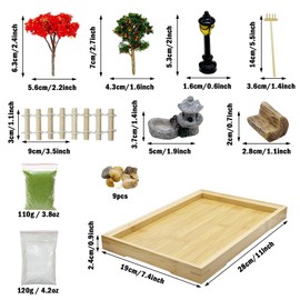 Cayway Mini Zen Sand Garden Kit, Mini Zen Garden Kit, Patio Sandbox Decorations Zen Decor Kit with White Sand, Model Trees, Mini Fences Chairs for Home Office Desktop Decor