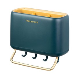 Jaugufiy Multifunctional Kitchen Utensil Wall Organizer Box Tableware Wall Drainer Kitchen Utensil Rack Wall Mount with Hooks, Knife Holder, Towel Rack, Flatware Slot, Cookware Cutlery Holder (Green)