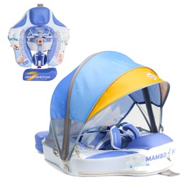 Baby Floats for Pool with Canopy Removable UPF 50+ UV Sun Protection Canopy，Mambobaby Infant Pool Float Non Inflatable Soft Skin-Friendly Leather Material Infant Swim Float 3-24 Months