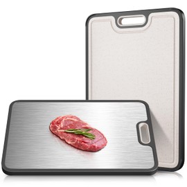 Lozovin Double-Sided GR1 Titanium&Wheat Straw Cutting Board,15*10 Cutting Board for Kitchen, Non toxic Chopping Board for Meat & Vegetables, Non-Slip Silicone Edge, Juice Groove