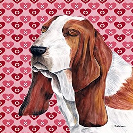 Caroline's Treasures SC9267GF Basset Hound Hearts Love and Valentine's Day Portrait Garden Flag Mailbox Flag Decorative Yard Flag Banner Outside Patio Artwork Yard Flower Beds, Garden Size, Multicolo