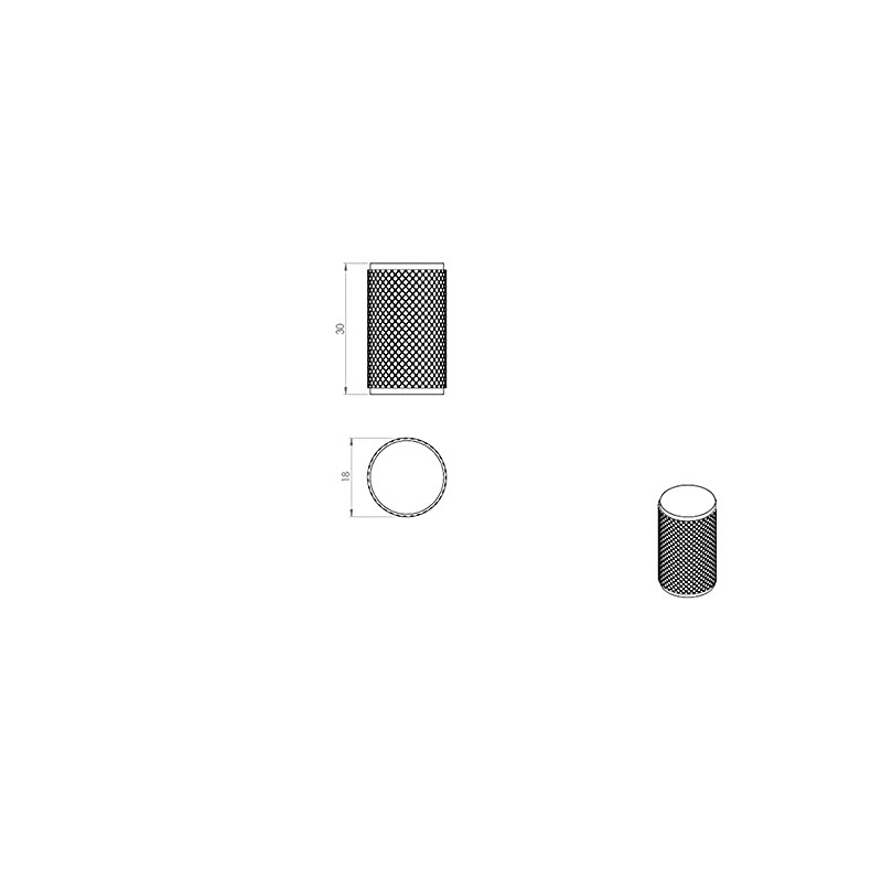 2 PACK | Knurled Cylindrical Cupboard Door Knob - 18mm