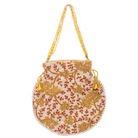 Potli Clutch Batawa Bag Purse Embroidered Embellished Handmade Traditional Ethnic Golden Work Ladies Handbag for Women for Party Wedding Special Occasion and Gifting (White)