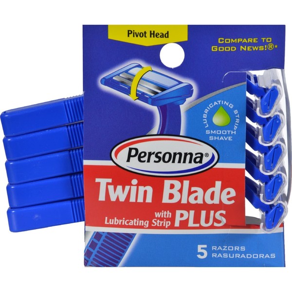 Personna 0320879 Disposable Razors with Lubricating Strip - Twin Blade Plus - 5
