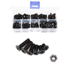 BinifiMux M4 Flat Head Screws and Hex Nuts Phillips, Countersunk Machine Screws, 220pcs (6 Sizes) Black Bolts Nuts Assortment for TV Stand, Computer Repairing, DIY