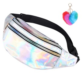 Bum Bag Women's Silver, Fashion Glitter Belt Bag, Adjustable Waterproof Sports Waist Bag, 80s Carnival Bum Bags for Girls, Outdoor, Travel, Travel, Party, Festival, silver, Casual