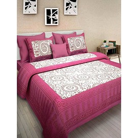 UniqChoice Floral Japuri Printed 120 TC 100% Cotton Double Bedsheet with 2 Pillow Cover,Pink(Newb_287)