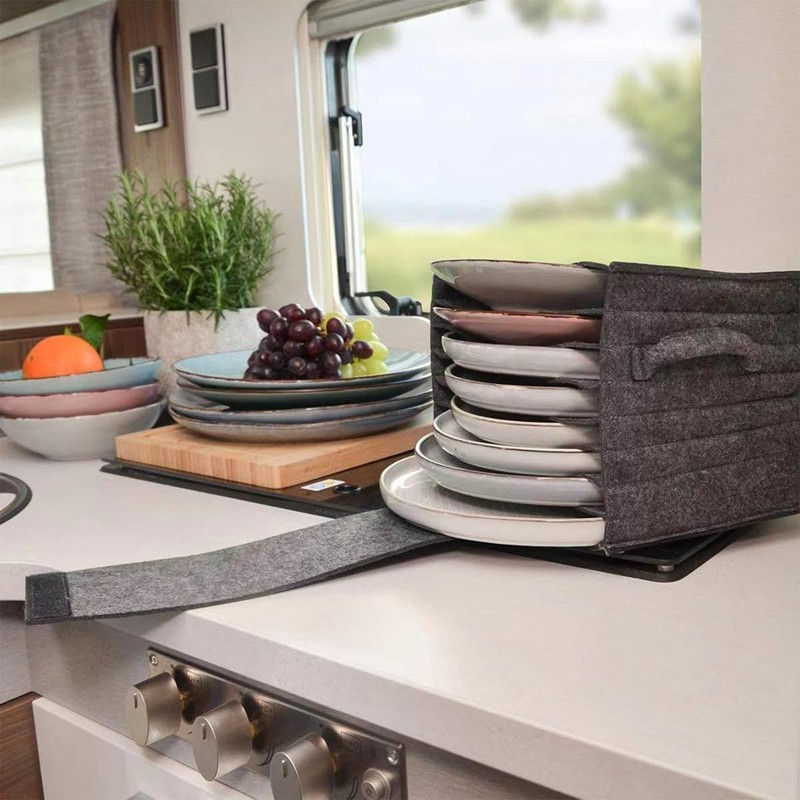 YFaith Plate Holder Motorhome, Felt Plate Holder Camping, 8 Compartments