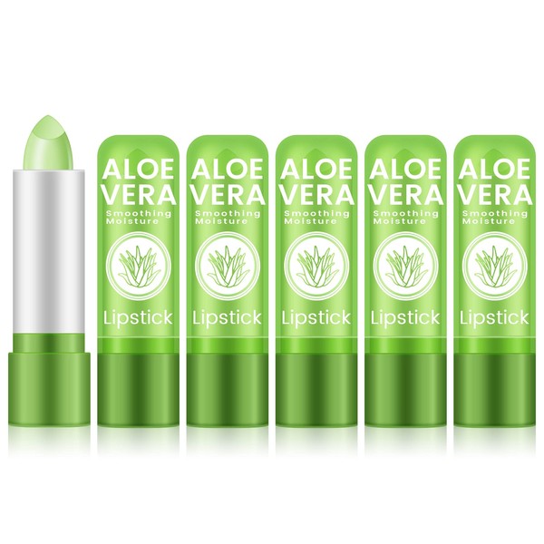 Ownest 5 Packs Aloe Vera Lipstick, Long Lasting Nutritious Soothing Lip Balm, Lips Moisturizing Magic Temperature Color Change Lipstick, Lip Care