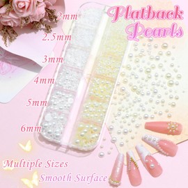 BELICEY 2 Boxes 3D Nail Charms Mix Gold Silver Star Bow Flower Heart Charms for Nails Beige White Flatback Nail Pearls Metal Nail Studs Charms and Gems for DIY Nail Art Supplies Accessories Crafts