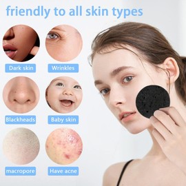 Spunspon 50-Count Facial Sponges Compressed Natural Cellulose Sponge Round Shape Face Sponge for Face Cleansing Exfoliating and Makeup Removal, Black