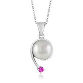 Gem Stone King 925 Sterling Silver Round 2.5MM Gemstone Birthstone and Cultured Freshwater Pearl Shooting Star Pendant Necklace For Women with 18 Inch Chain