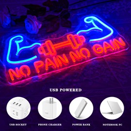 Alkkign No Pain No Gain Neon Sign for Gym Decor Gym Neon Light Muscle Led Neon Sign Dumbbell LED Neon Light Weightlifting Neon Lights Fitness Club Neon Signs for Gym Fitness Club Store Decoration