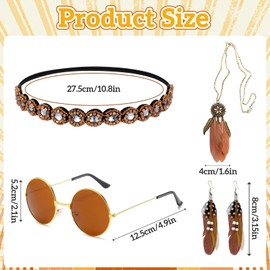 4 Pcs 70s Accessories for Women, Hippie Accessories Set 70s Headband Shiny Sunglasses Earrings Fancy Set 60s 70s Fancy Dress Hippie Costume Women for Ladies Dress Up Retro Party Cosplay Carnival