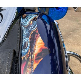 Mural Style Motorcycle Tank Decals - 2pc Set - Dragon No. 1 - Designed for Center Dash Console Tanks - Honda Shadow Yamaha V Star Kawasaki Vulcan Boulevard Chopper Bobber