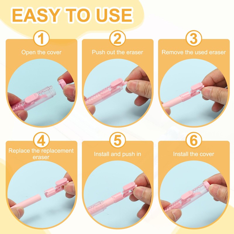 PATIKIL 8pcs Erasers, Sliding Elastic Eraser Push-Pull Cute Pencil Eraser