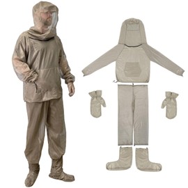 RoamRider Mosquito Suit - Full Body Bug Jacket Set with Zipper Hood, Pants, Gloves & Socks - Outdoor Bug Protection for Gardening, Farming, Fishing, Hiking, Camping (S/M)
