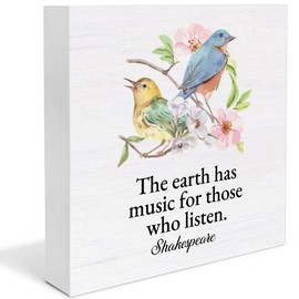 Spring Decor the Earth Has Music for Those Who Listen Wooden Sign, Farmhouse Spring Desk Decorations Wood Plaque Block Sign Rustic Home Living Room Decor 5 x 5 Inches