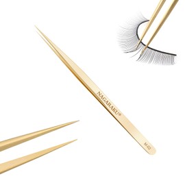 NAGARAKU Separating Tweezers Eyelashes Professional Precision Tweezers Gold Stainless Steel Nail Tweezers Straight Eyelash Tweezers Lightweight Thin Slim Classic Straight Tip Insulation Eyelash