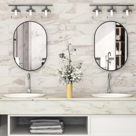 NEUWEABY NEUWEABY 2 Piece Oval Bathroom Mirror Capsule Wall Vanity Mirror, 20"x30" Pill Mirrors Wall Mounted Mirror, Large Modern Mirror with Black Metal Frame, Decor for Entryway, Bedroom, Living Room