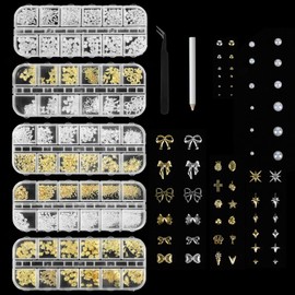 5 Boxes Nail Charms, Nail Gems for DIY Nail Art and Creative Projects