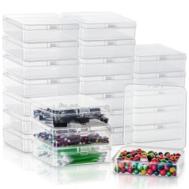 BELLE VOUS Storage Boxes Small Clear Plastic Box with Snap Lid Set (24 Pieces) - L9.4 x W9.4 x H2.8 cm - Mini Storage Box for Pills, Beads, Jewellery, Crafts and Small Parts