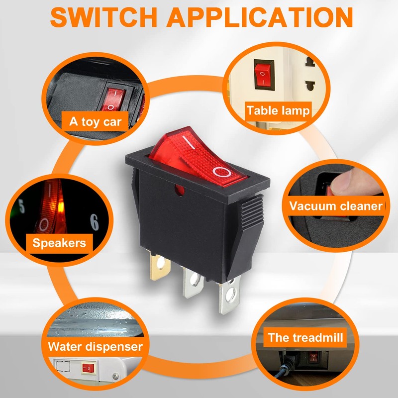 HUAREW Pack of 5 Rocker Switch Illuminated Red ON/OFF SPST