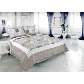 Marina Decoration Rich Printed Stitching Coverlet Bedspread Ultra Soft 2 Piece Summer Quilt Set with 1 Quilted Sham, Taupe Modern Plaid Pattern Twin/Single Size